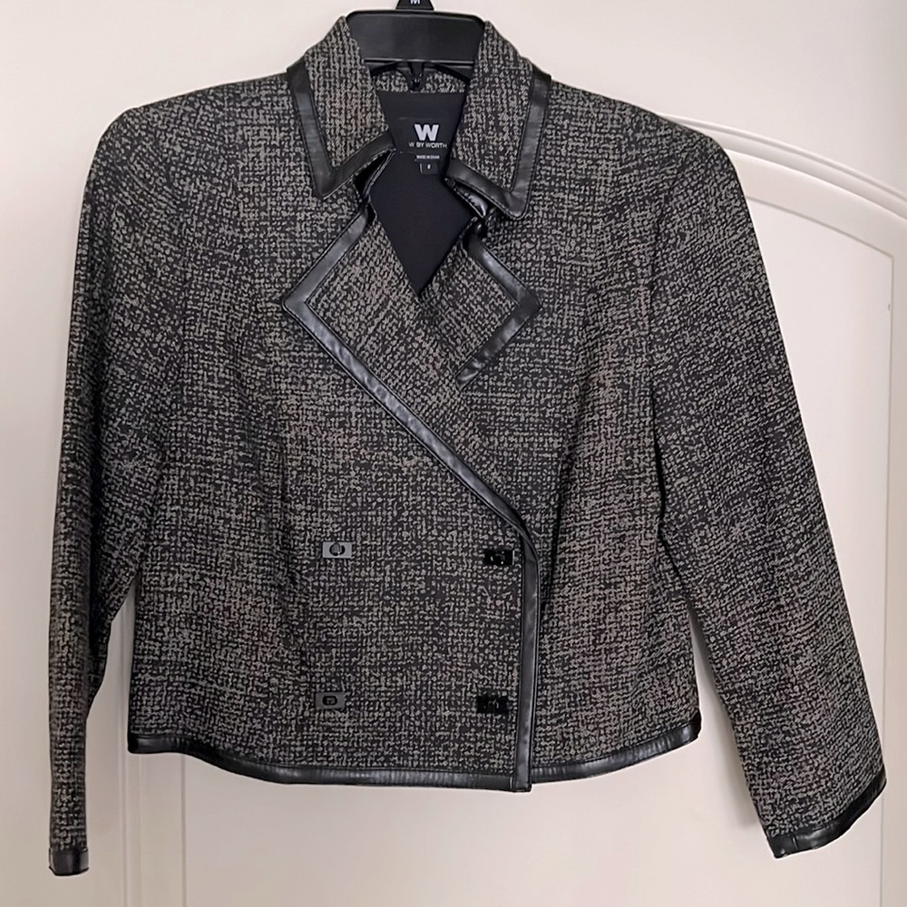 Worth black tweed with leather piping blazer